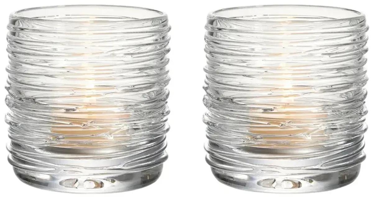 Simon Pearce Echo Lake Modern Classic Glass Tealight Candleholder - Set of 2