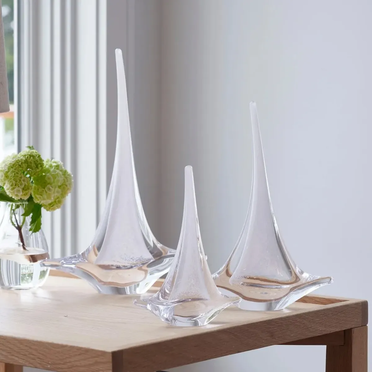 Simon Pearce Coastal Beach White Glass Sailboat Sculpture - Medium