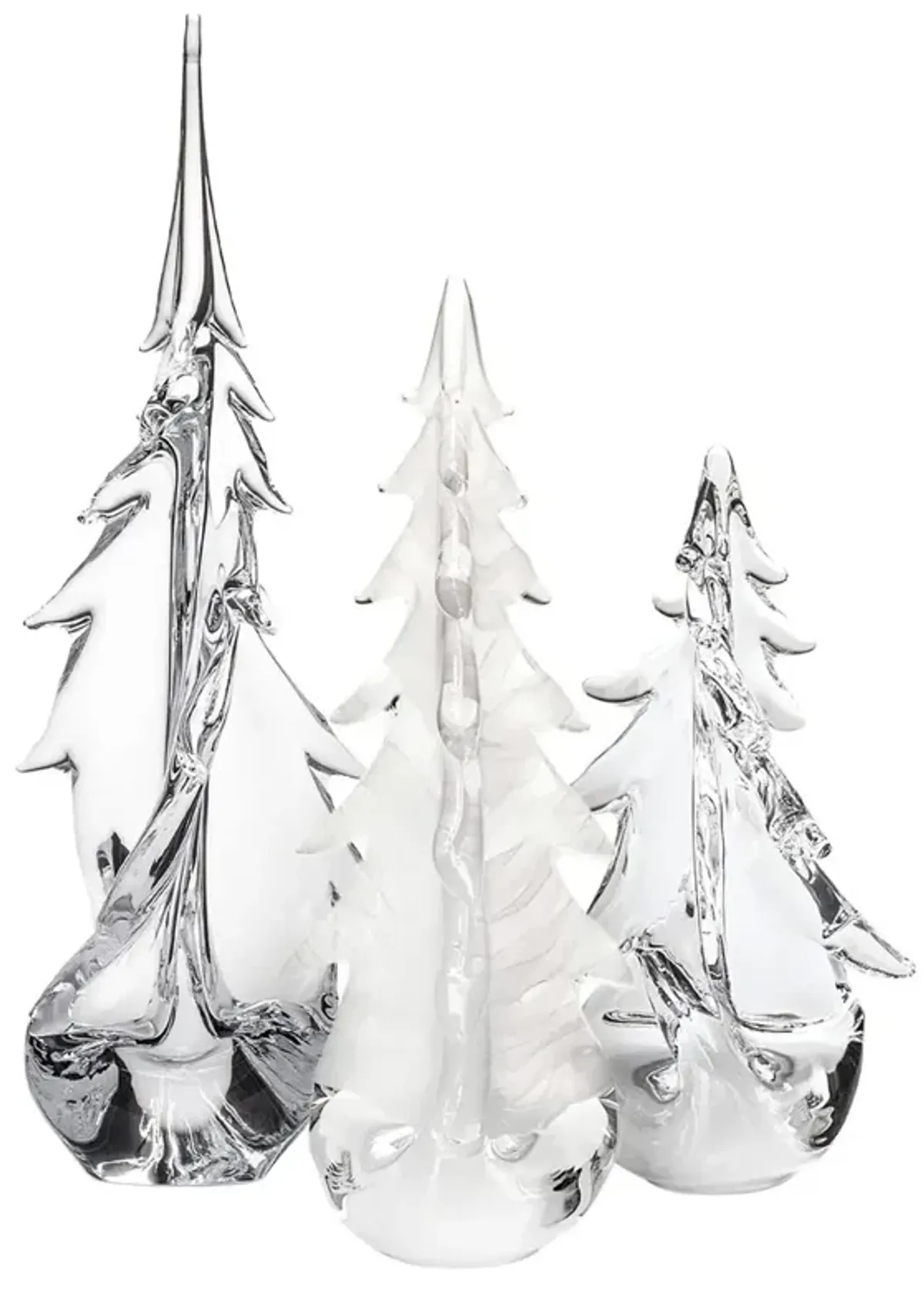 Simon Pearce Snowy Splendor Modern Classic Glass Evergreen Trees - Set of 3