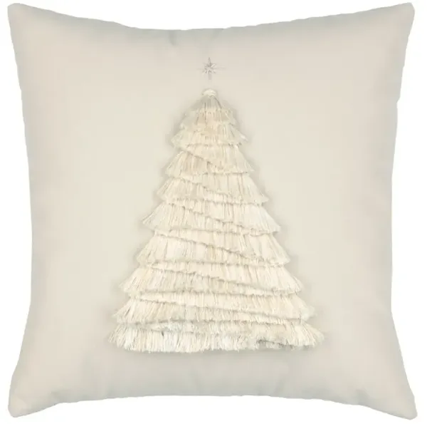 Holly Modern Classic Cream Velvet Fringe Tree Performance Throw Pillow - 20x20