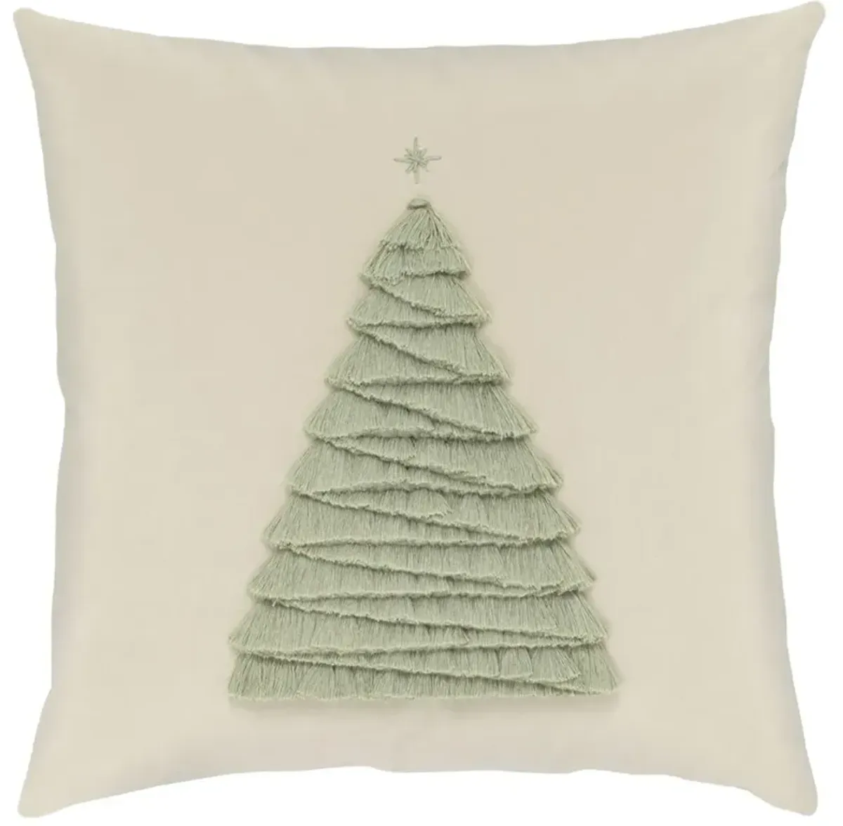 Holly Modern Classic Cream Velvet Sage Fringe Tree Performance Throw Pillow - 20x20
