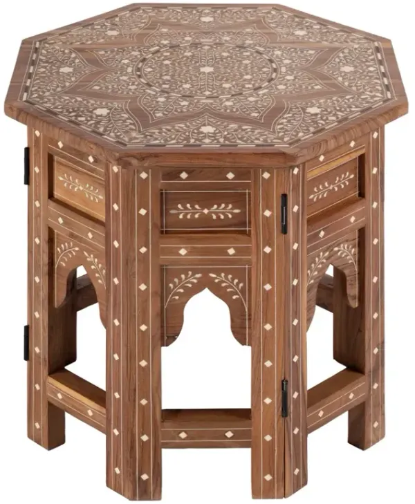 Bree Updated Traditional Brown Mango Wood Bone Inlay Side Table