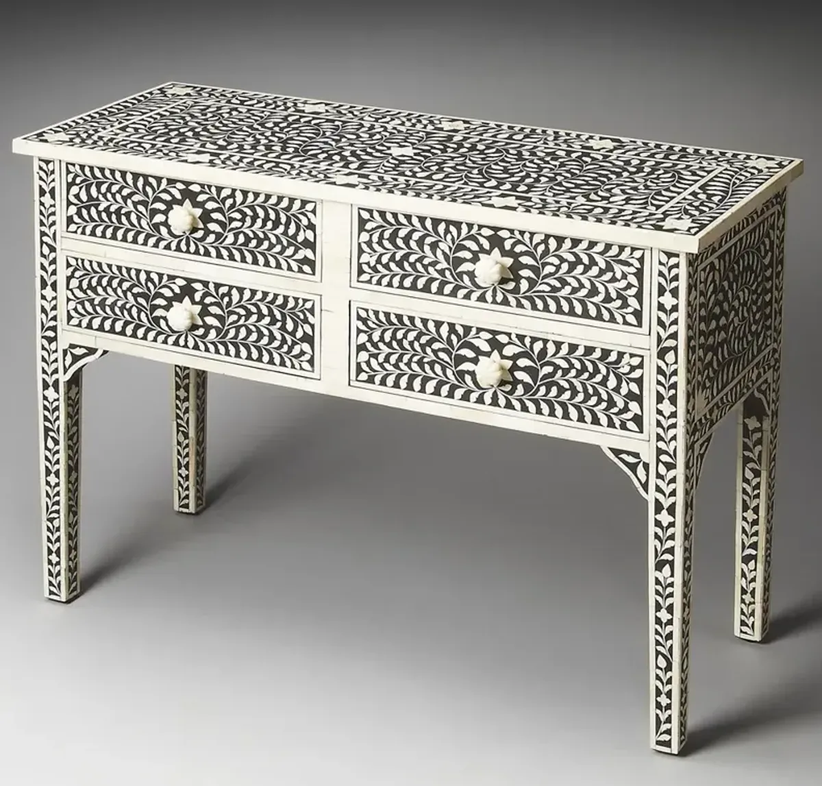 Vivianna Modern Classic Black Cream Bone Inlay Console Table