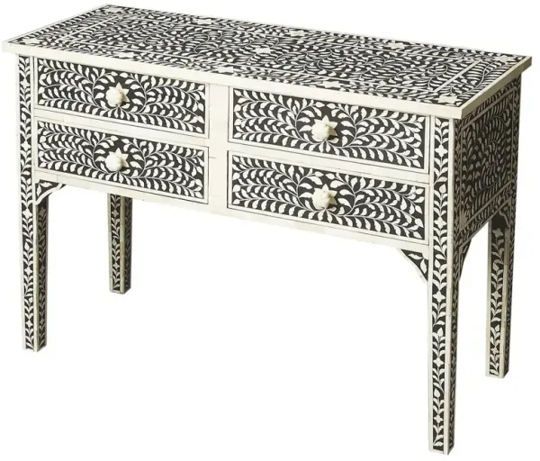 Vivianna Modern Classic Black Cream Bone Inlay Console Table