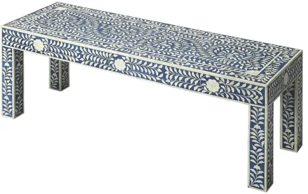 Vivianna Coastal Beach Blue White Bone Inlay Bench