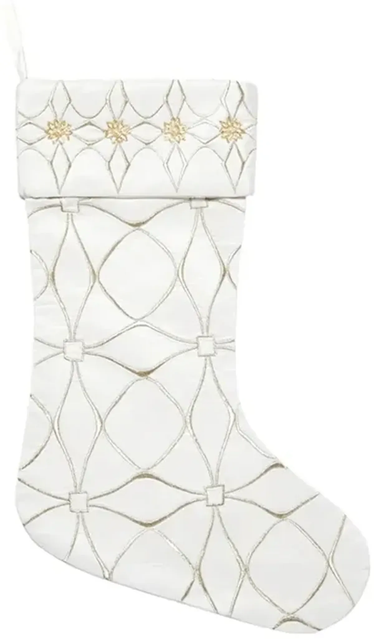 Sferra Vixen French Country Gold Embroidered White Cotton Stocking
