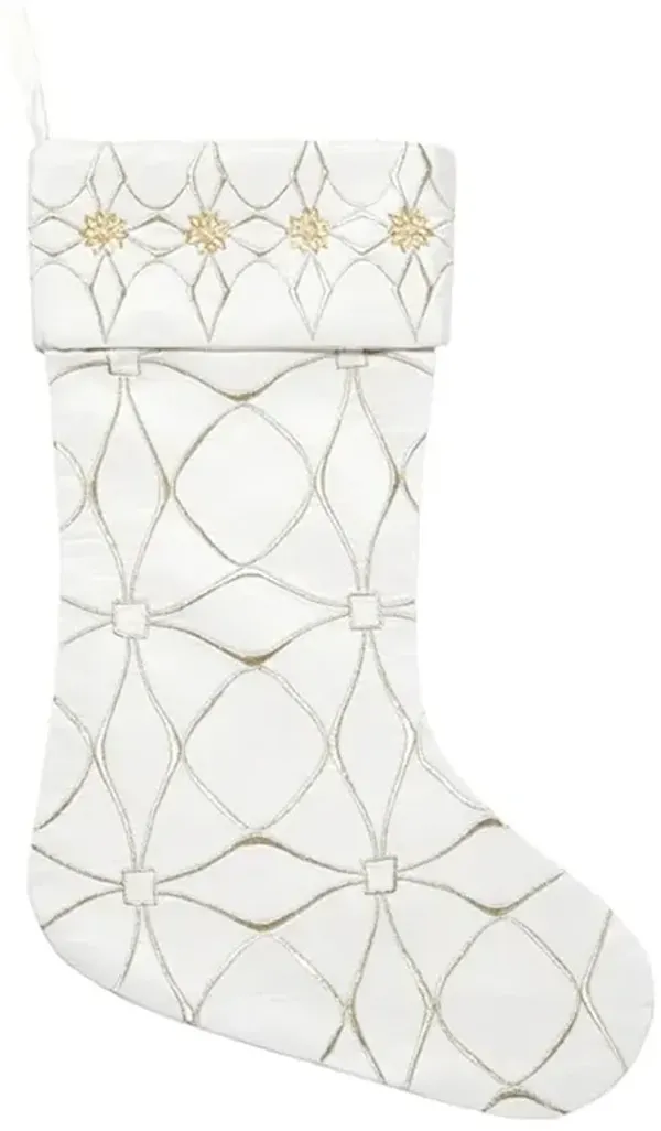 Sferra Vixen French Country Gold Embroidered White Cotton Stocking