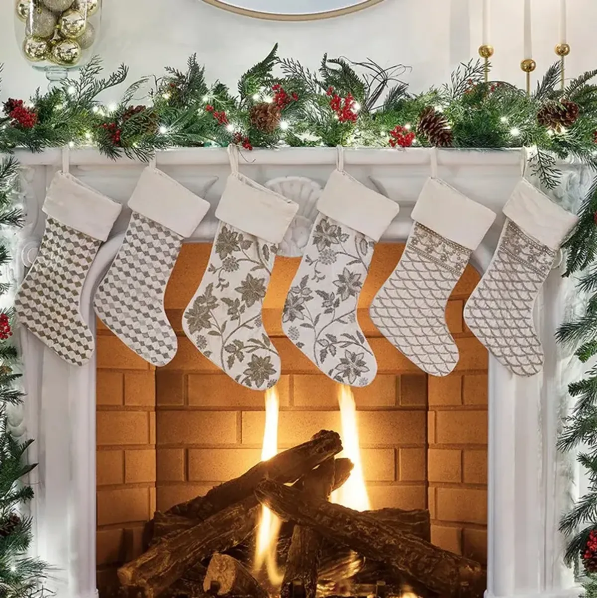 Sferra Allegria French Country White Cotton Floral Stocking