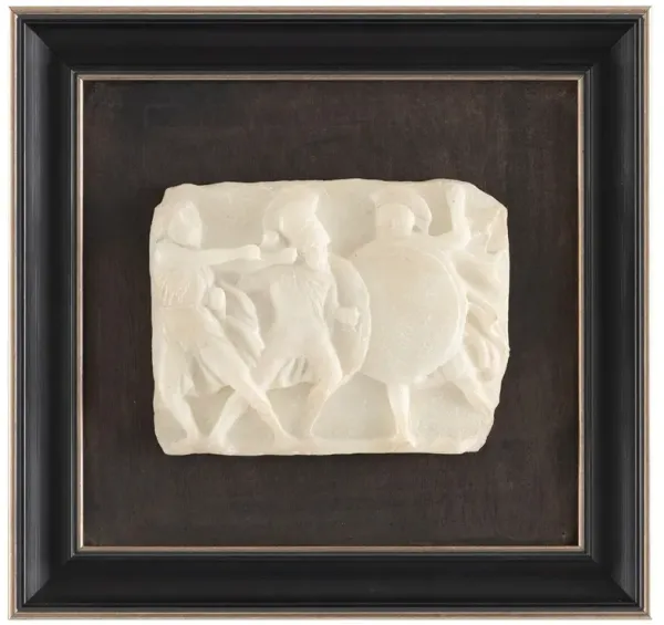 John Richard Hellenistic Relief White Soldier Black Frame Mixed Media I - 16x17
