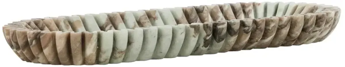 John Richard Updated Traditional Brown Marble Scalloped Oval Decorative Tray