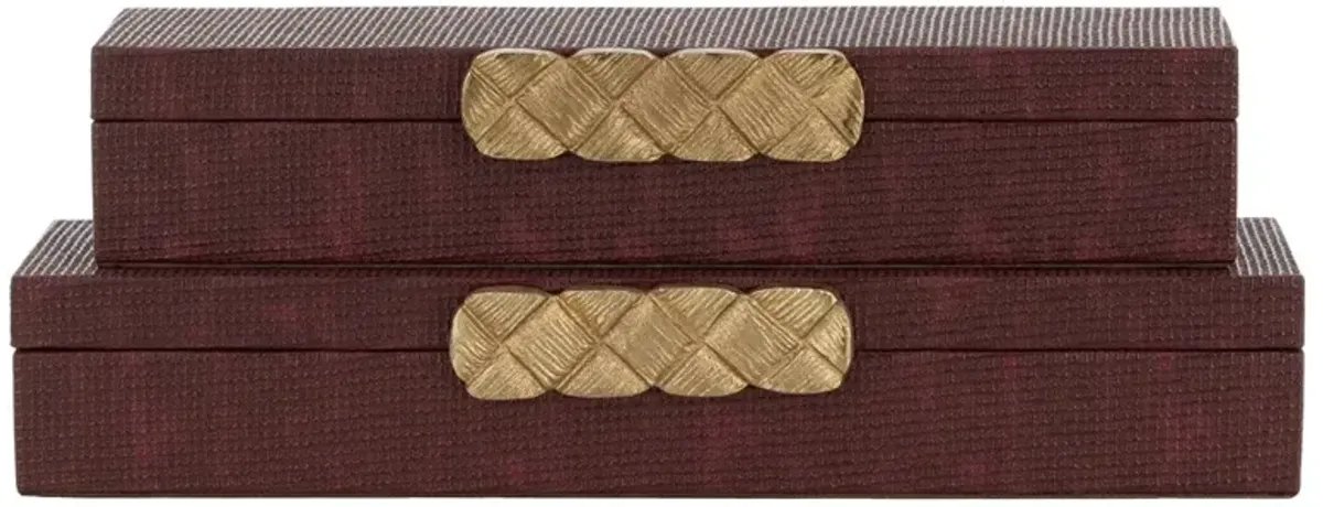 John Richard Chateau Updated Traditional Burgundy Wood Decorative Box - Set of 2
