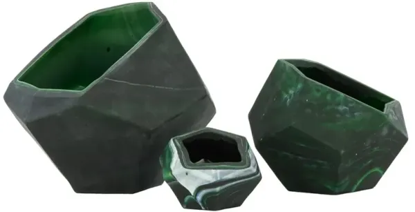 John Richard Eon Modern Classic Green Glass Faceted Bowls - Set of 3