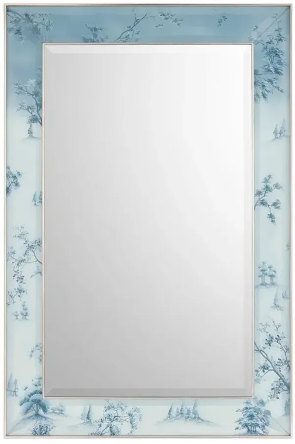 John Richard Midwinter Traditional Blue Wood Forest Rectangular Wall Mirror