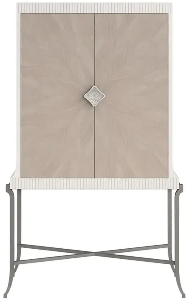Stephen French Country Beige Wood Bronze Metal Bar Cabinet
