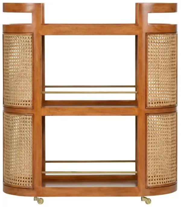 Elia Coastal Beach Natural Wood Cane Bar Cart