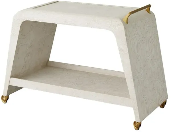 Kaya Modern Classic White Burl Wood Bar Cart
