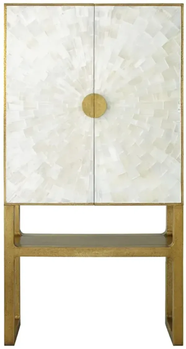Briar Modern Classic Selenite Brass Wood Bar Cabinet