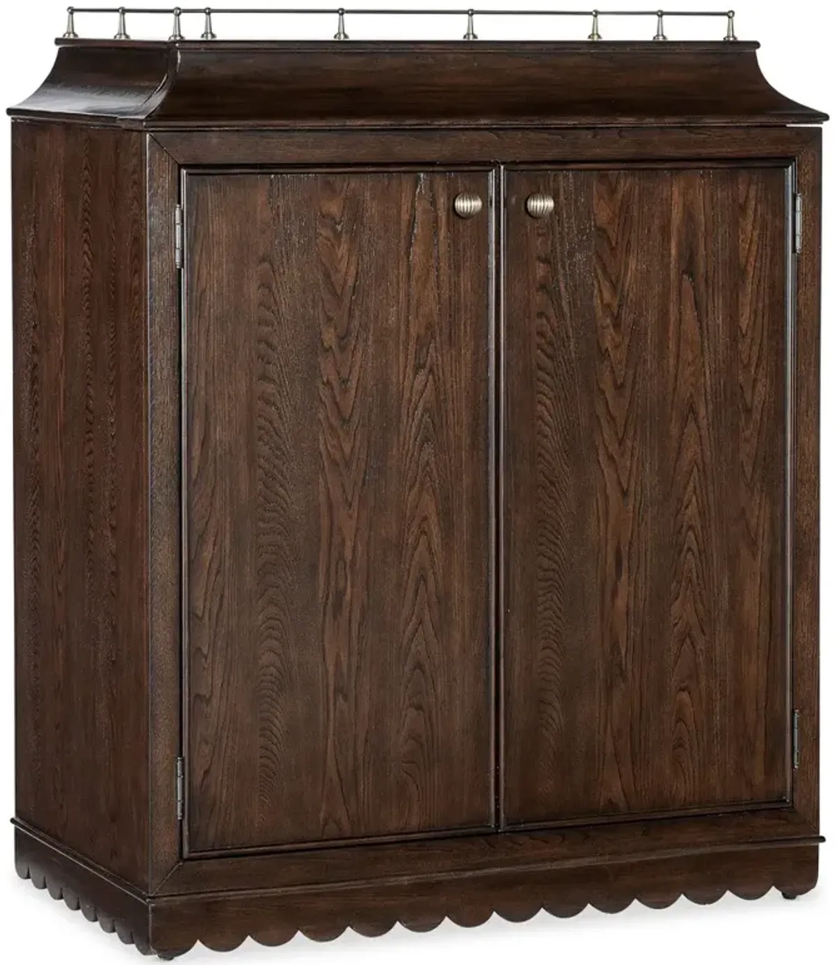 Callen Updated Traditional Brown Wood Scalloped Bar Cabinet