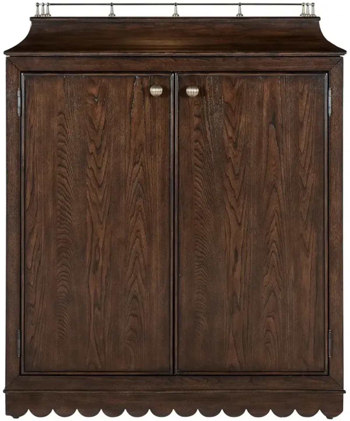 Callen Updated Traditional Brown Wood Scalloped Bar Cabinet