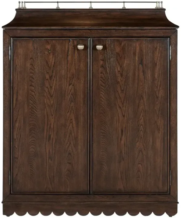 Callen Updated Traditional Brown Wood Scalloped Bar Cabinet