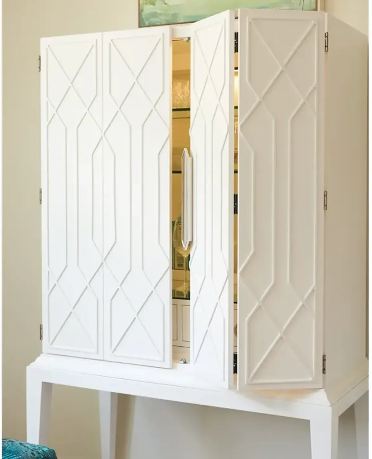 Reuben Modern Classic Cream Wood Geometric Bar Cabinet