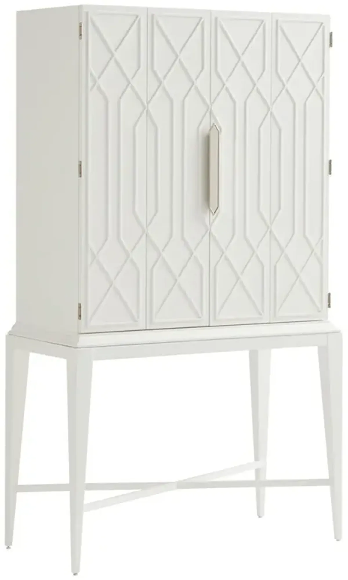 Reuben Modern Classic Cream Wood Geometric Bar Cabinet