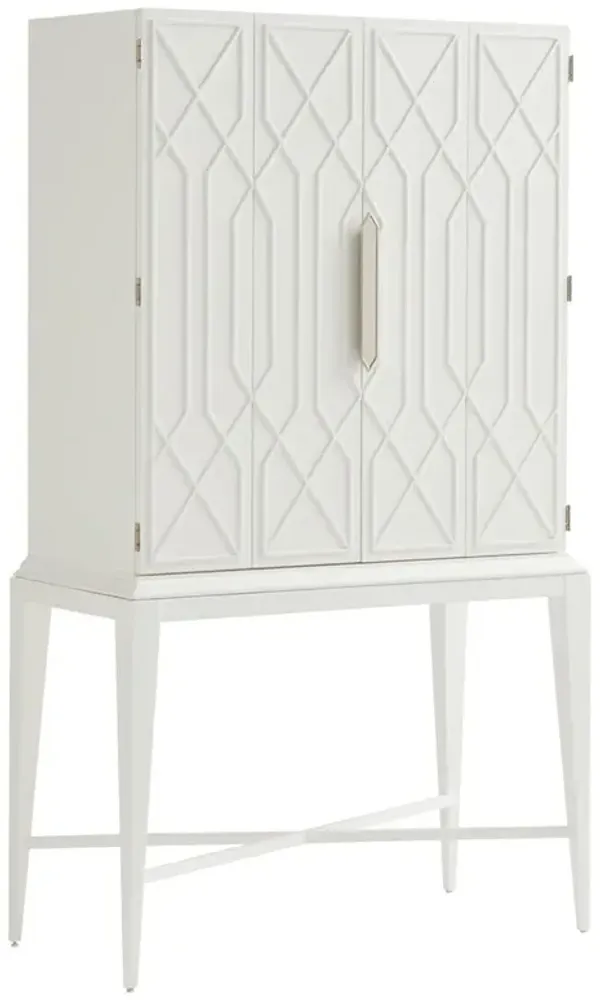 Reuben Modern Classic Cream Wood Geometric Bar Cabinet