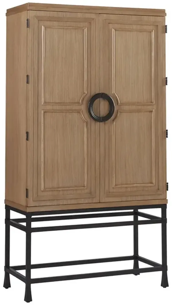 Jade Modern Classic Brown Wood Black Metal Bar Cabinet
