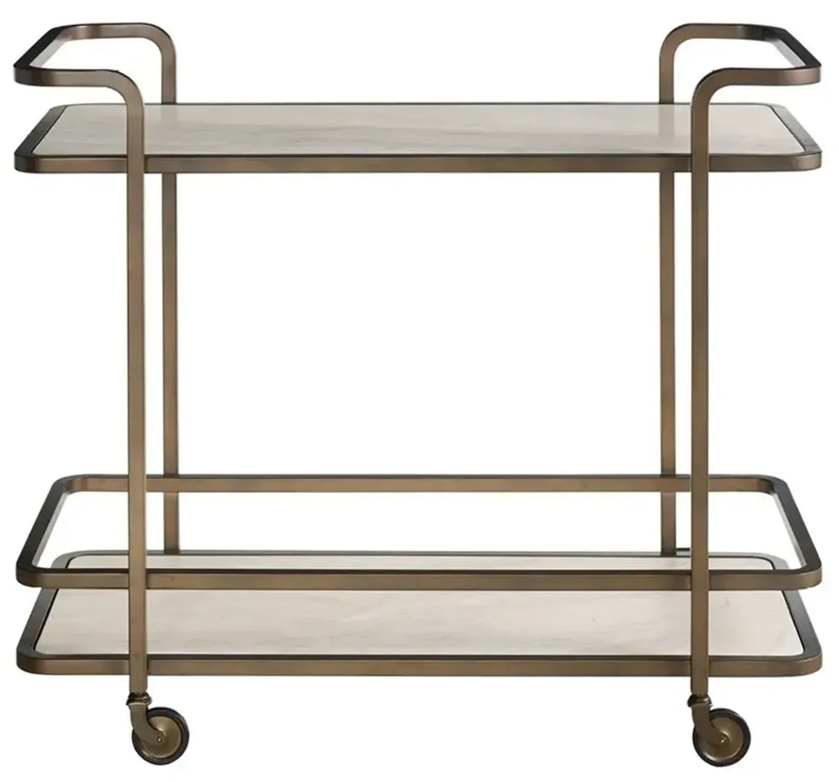 Kali Modern Classic Aged Gold Metal White Travertine Marble Bar Cart