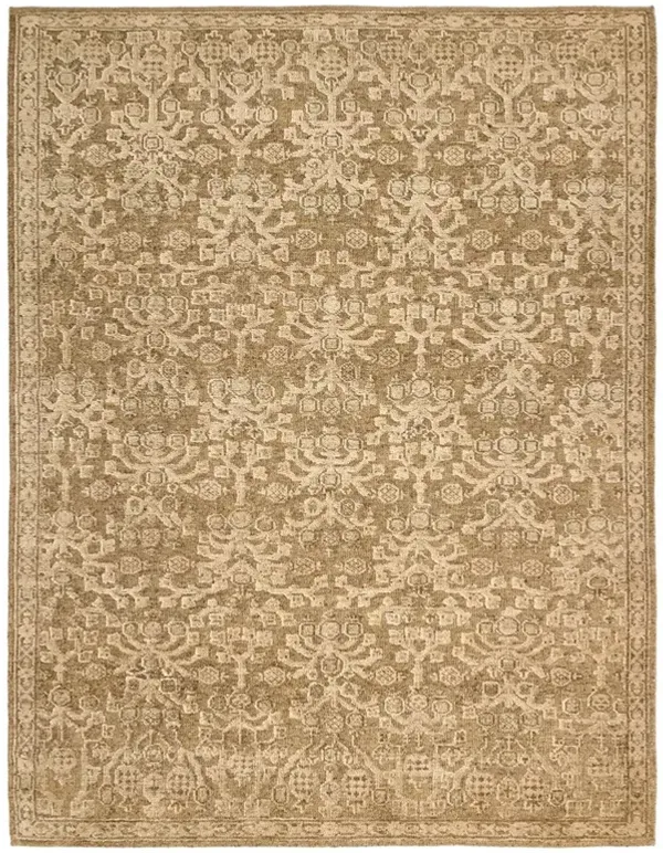 Quistra Updated Traditional Beige Wool Hand Knotted Patterned Hand Knotted Rug - 9'x12'