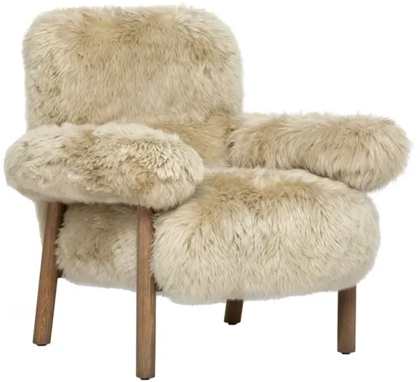 Nolan Rustic Lodge Morel Taupe Lambskin Brown Wood Arm Chair