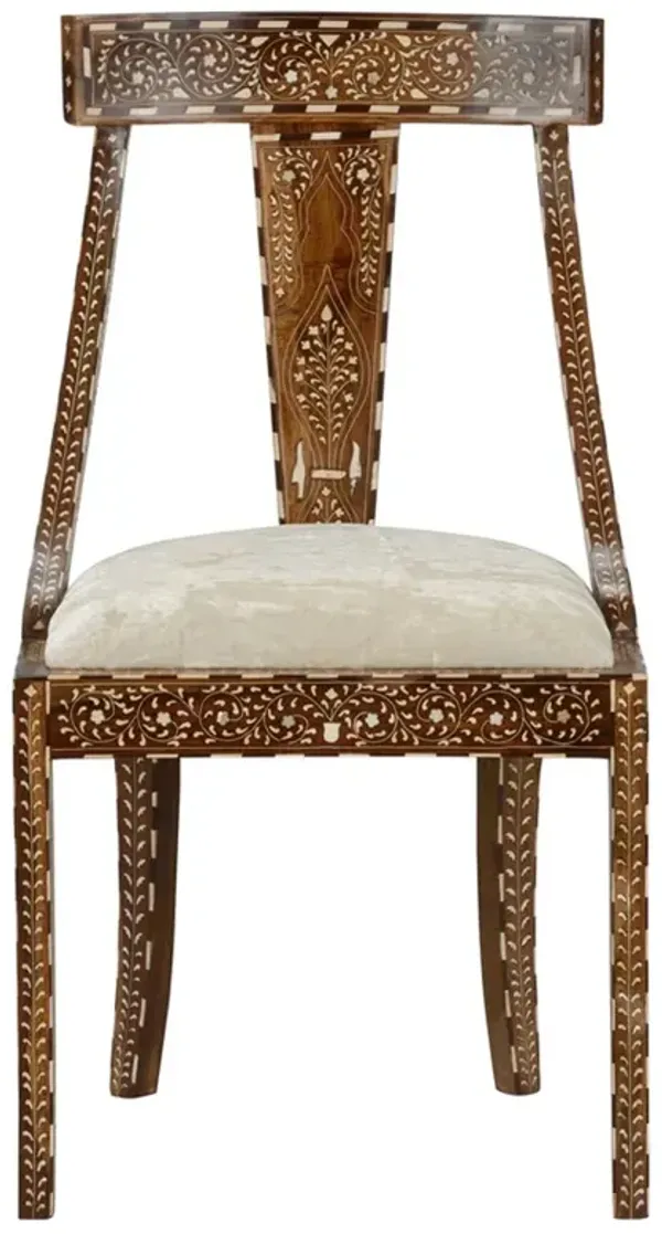 Lane Updated Traditional Brown Wood Bone Inlay Dining Chair