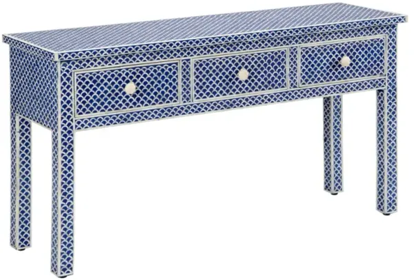Elaine Coastal Beach Blue Fish Scale Bone Inlay Console Table