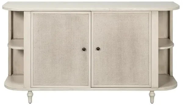 Urselle Coastal Beach Woven Cane White Wood Sideboard