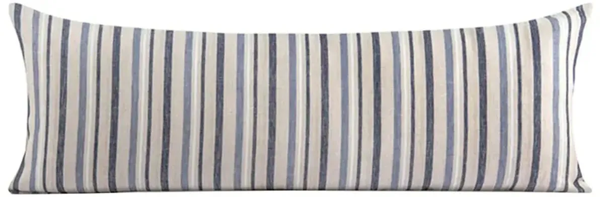 Halea Coastal Beach Blue Striped Linen Lumbar Pillow - 14x40