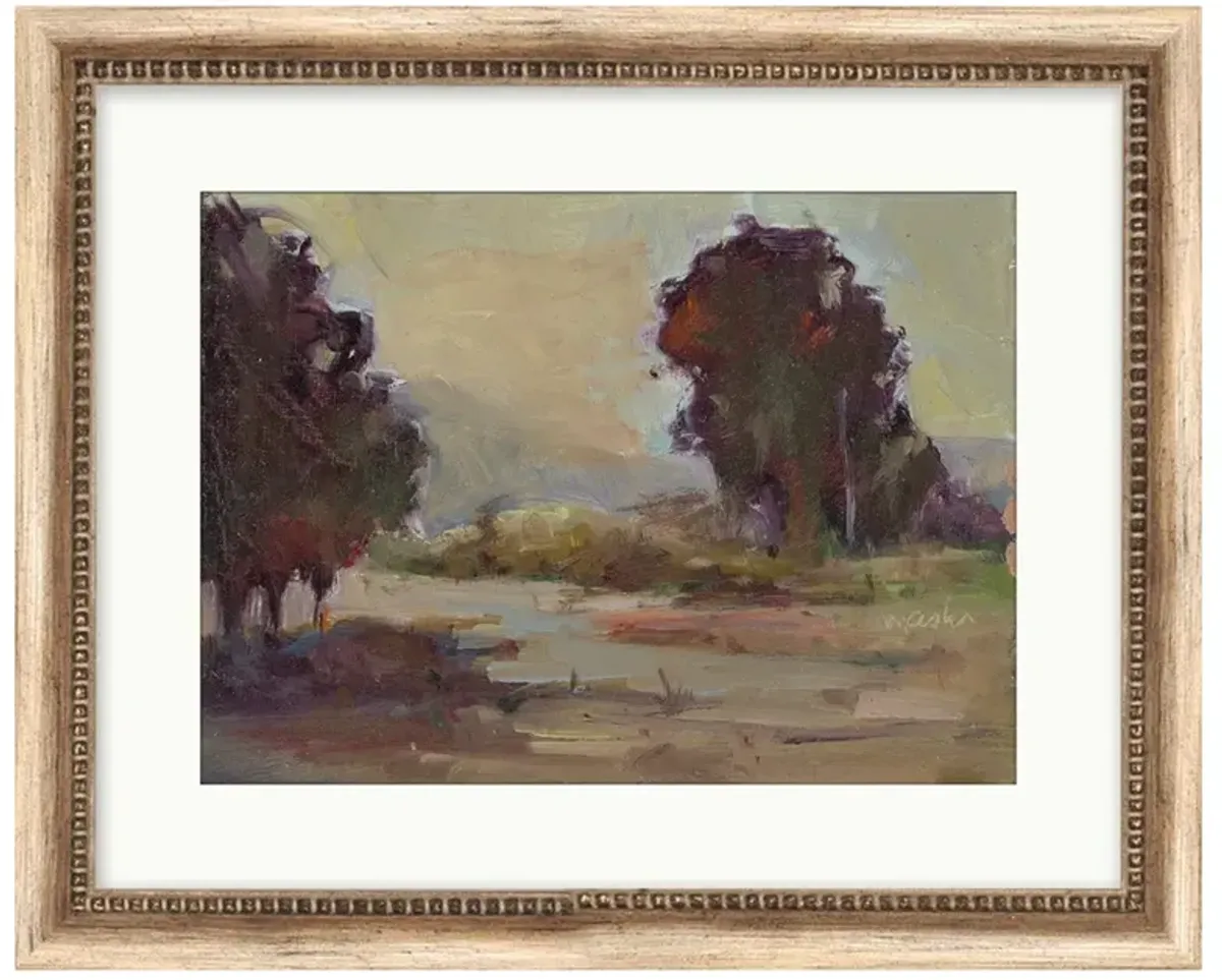 Ezrael Updated Traditional Green Meadow Antique Silver Frame Painting - 13x16