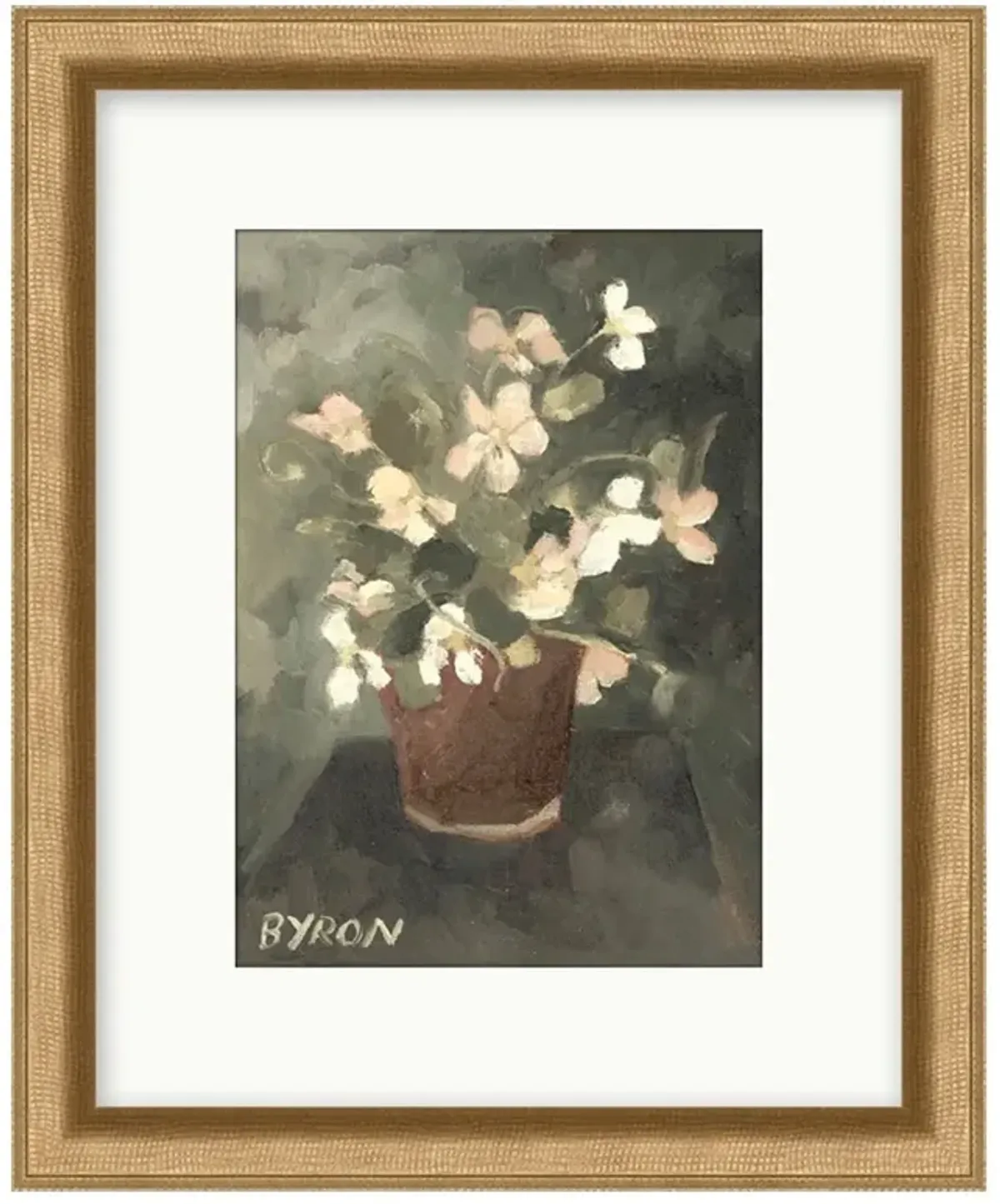 Liriel French Country Green Floral Satin Gold Frame Painting - 12x10