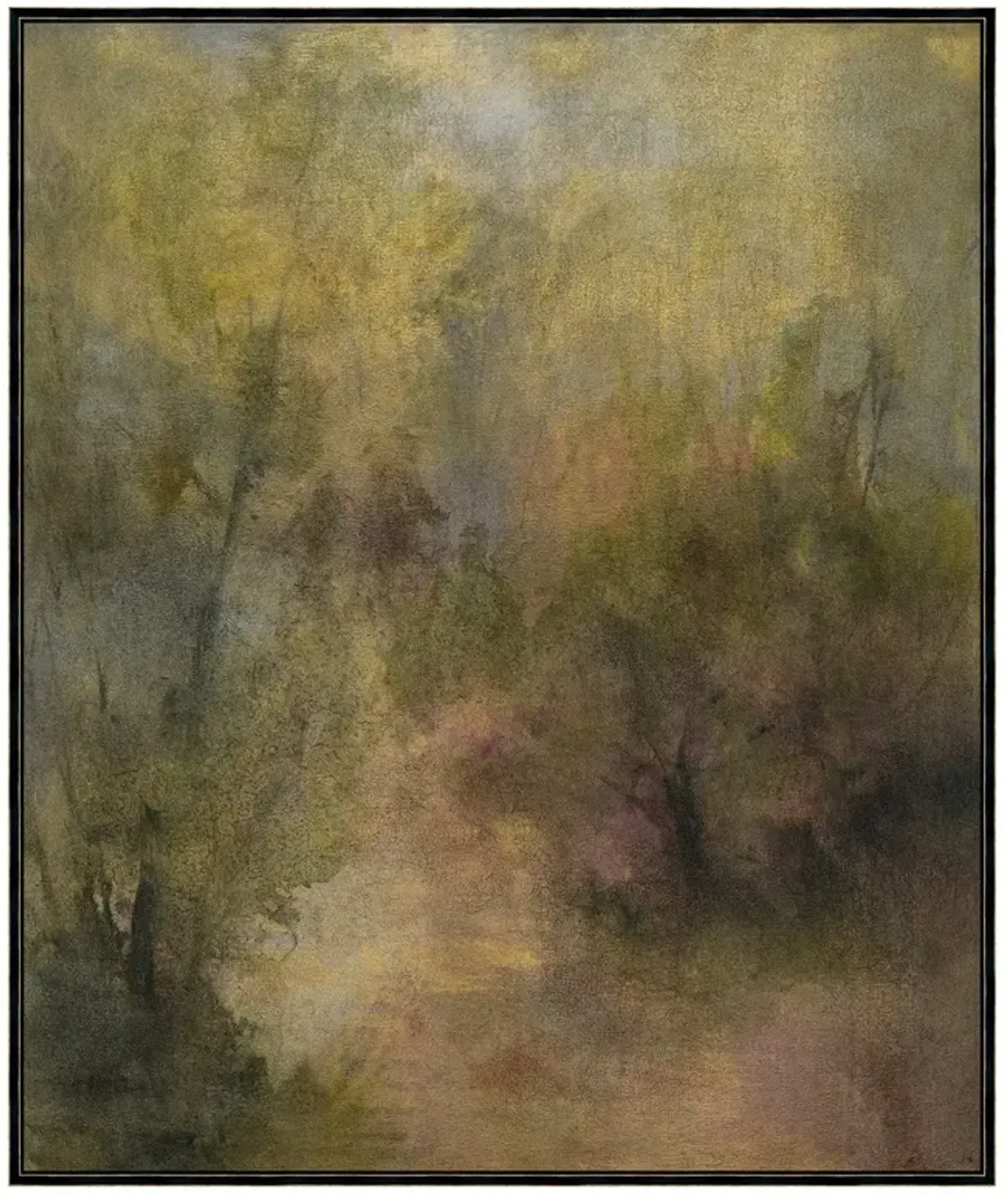 Mael Updated Traditional Green Landscape Black Frame Painting - 37x31