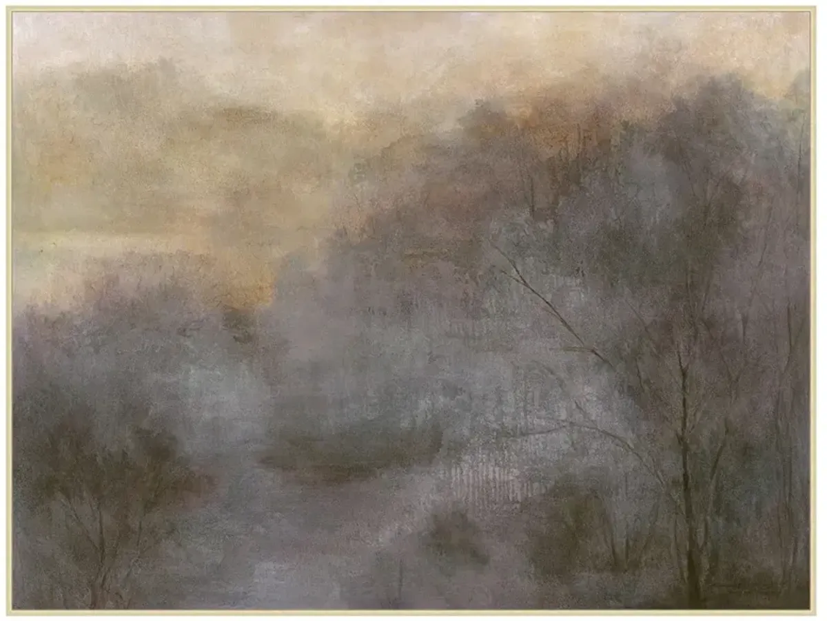 Zoren Updated Traditional Grey Landscape Antique Silver Frame Painting - 46x61