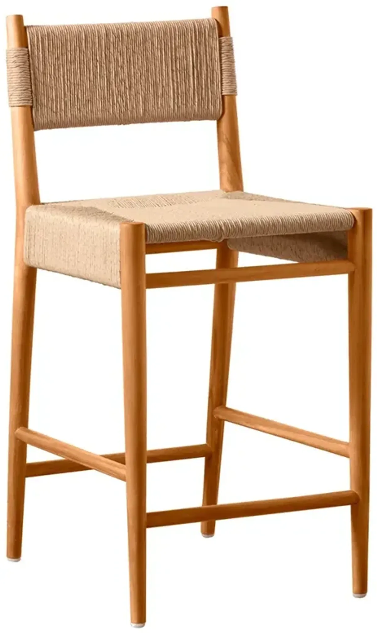 Almira Coastal Beach Natural Teak Wood Woven Outdoor Counter Stool