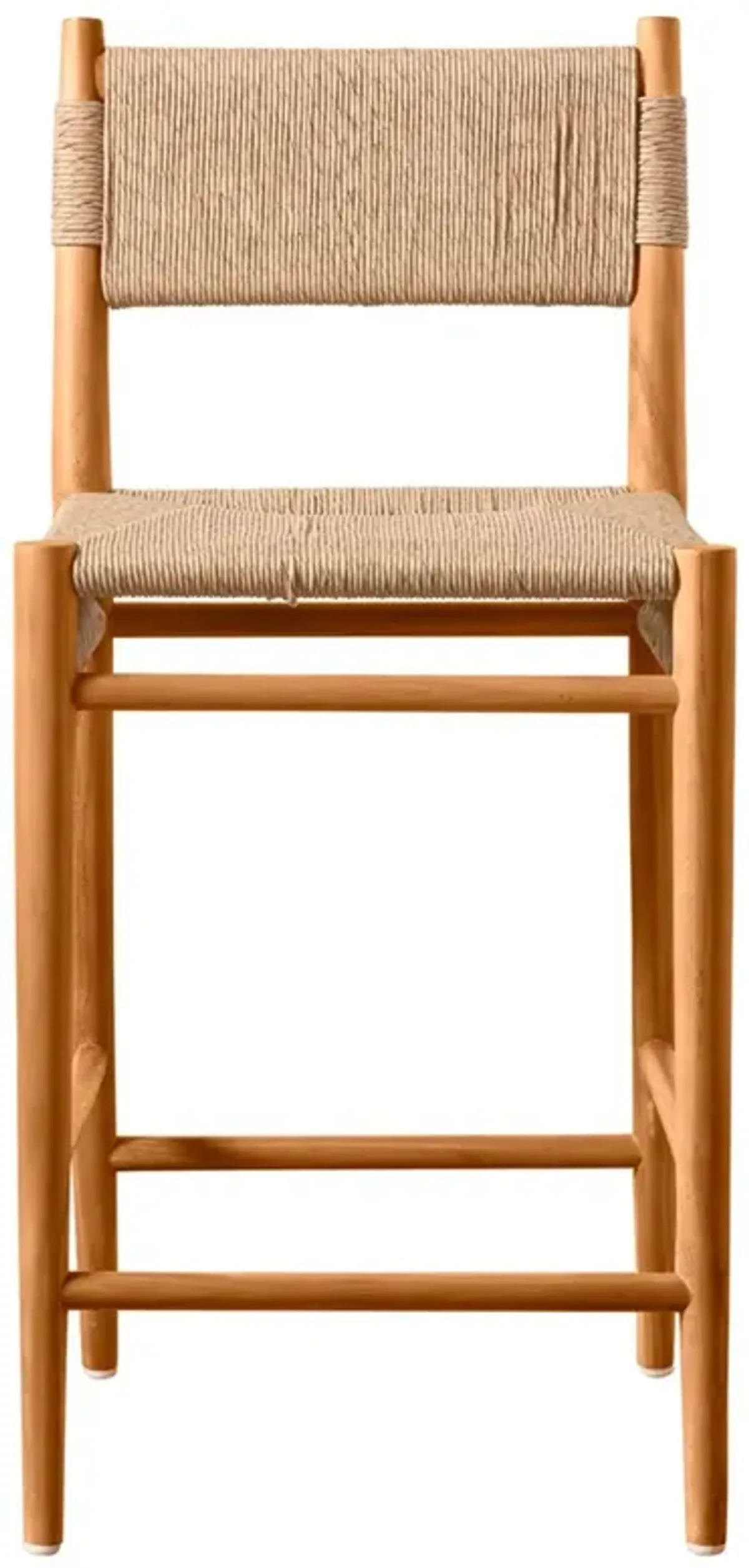 Almira Coastal Beach Natural Teak Wood Woven Outdoor Counter Stool