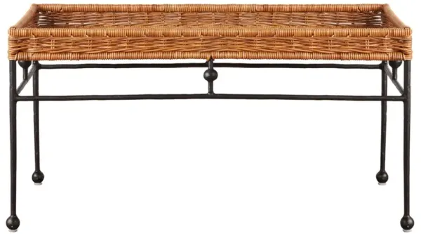 Mirea Coastal Beach Natural Rattan Woven Iron Rectangular Outdoor Coffee Table
