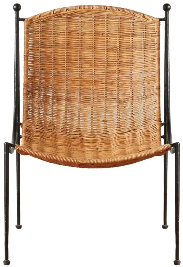 Mirea Coastal Beach Natural Rattan Woven Iron Outdoor Lounge Chair