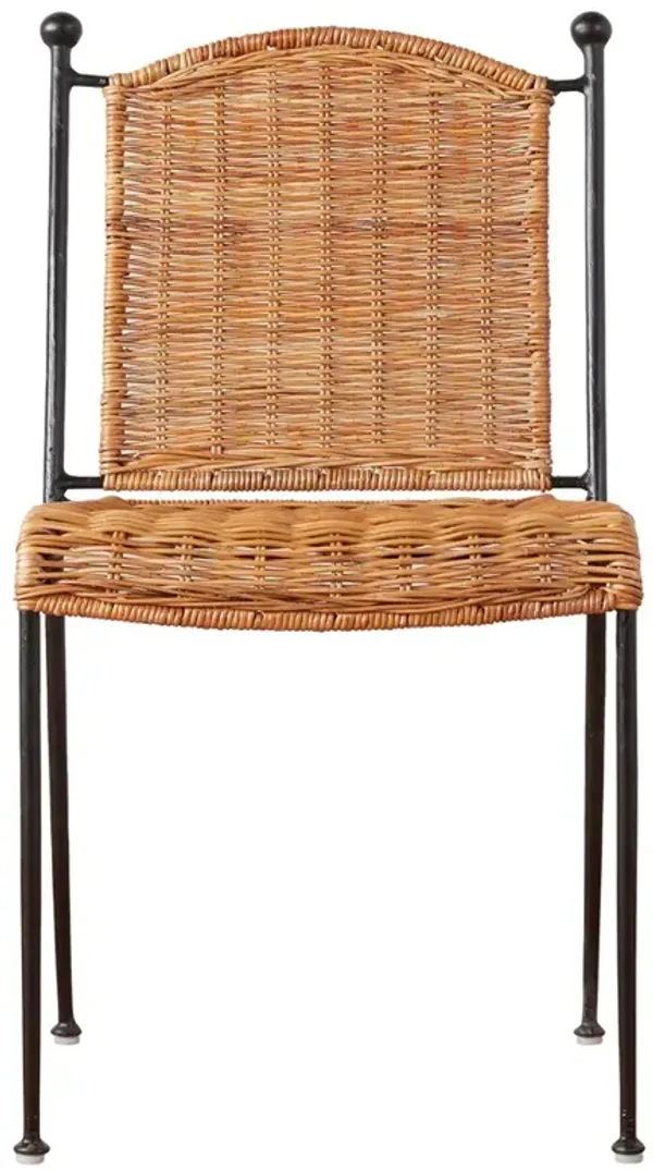 Mirea Coastal Beach Natural Rattan Woven Iron Stackable Outdoor Dining Chair