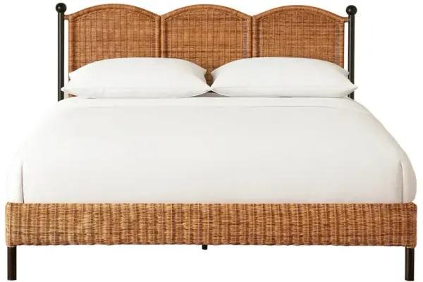 Mirea Coastal Beach Natural Rattan Woven Iron Scalloped Bed - Queen