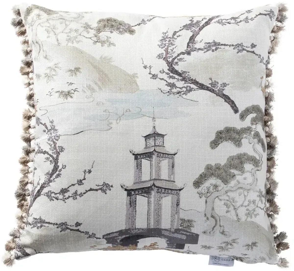 Landscape Updated Traditional Off White Tassel Throw Pillow - 20x20