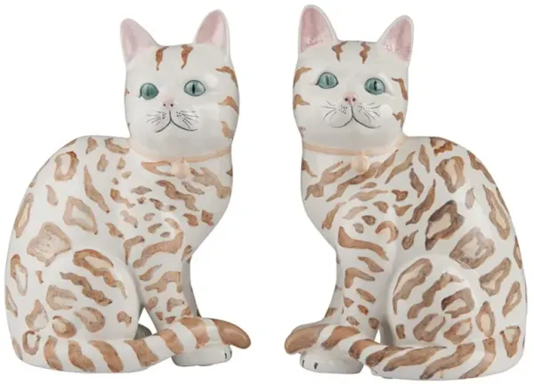 Chanti Updated Traditional White Ceramic Bengal Cat Statue - Set of 2