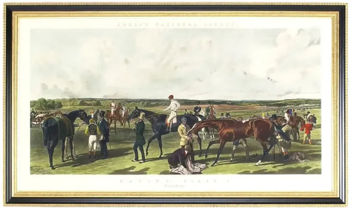 Elarose Traditional Racing Horses Black Gold Frame Illustration - 30x50