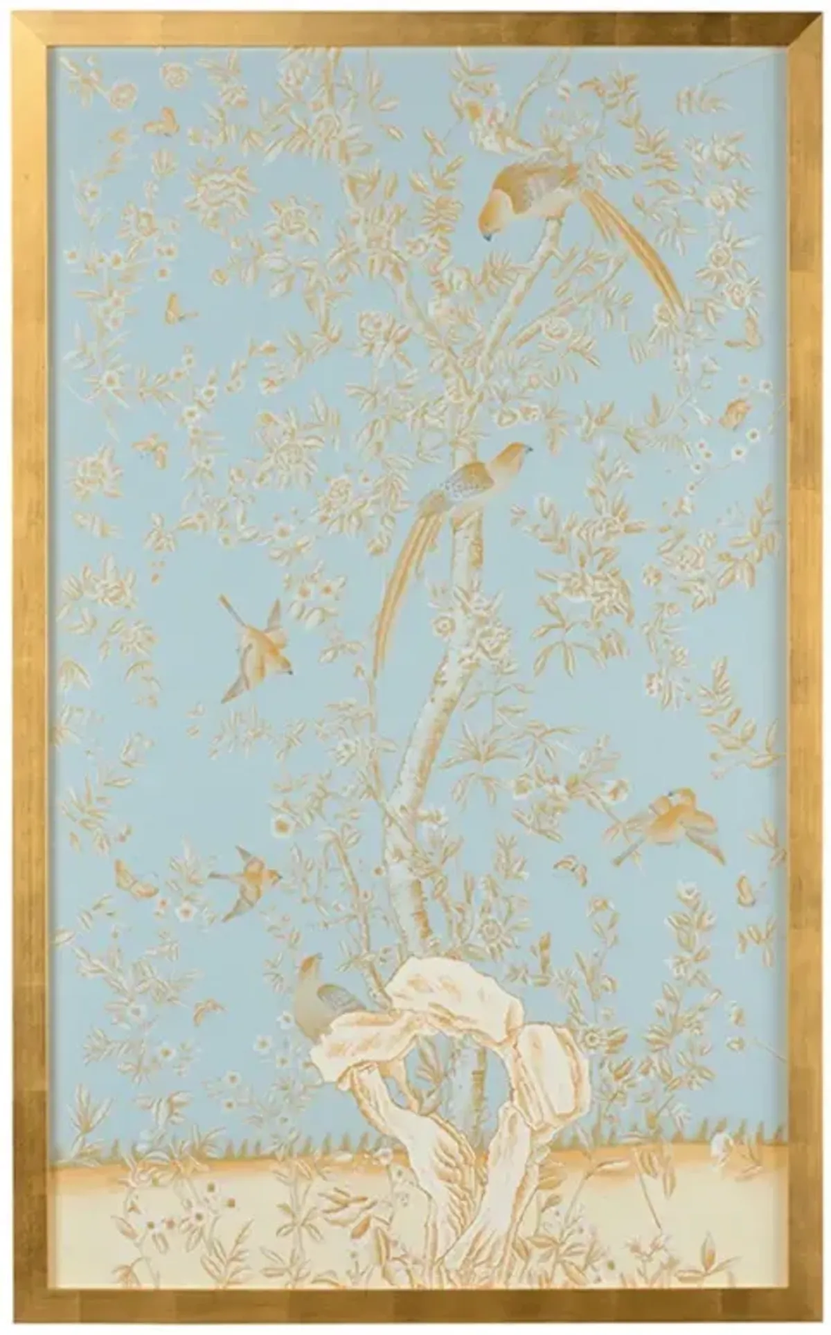 Noella French Light Blue Philadelphia Gold Leaf Frame Panel Painting - 63x39