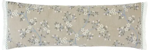 Carlyn French Country Beige Floral Embroidered Lumbar Pillow - 13x36